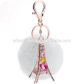 Wholesale rhinestone eiffel tower keychain fur ball keychain